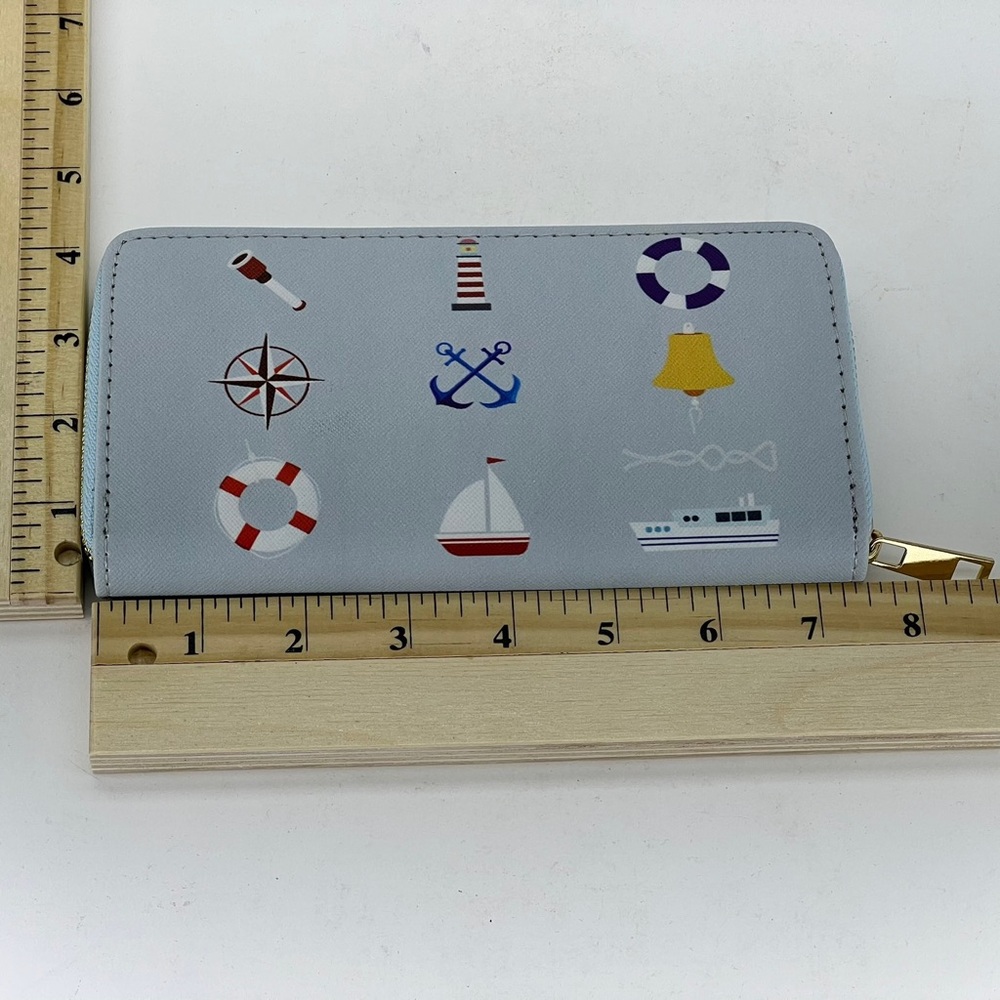 Wallet Nautical Sailing Sailboat Ocean Beach Blue Lighthouse Travel Beachy New - Picture 11 of 11